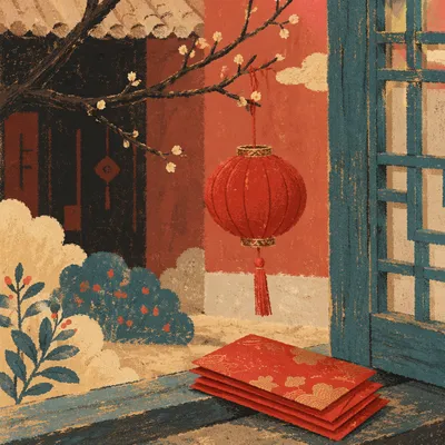 Elegant Lunar New Year Lantern and Envelopes