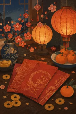 Festive Lunar New Year Red Envelope Table