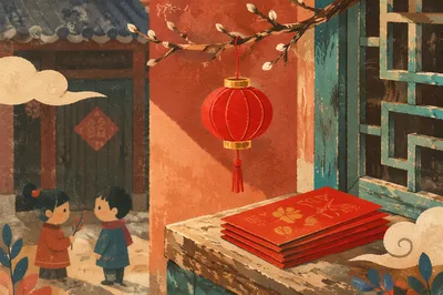 Lunar New Year Lantern and Red Envelopes