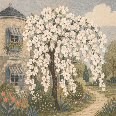 Blooming Magnolia Tree in Spring Garden