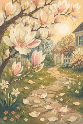 Blooming Magnolia Tree on Spring Morning