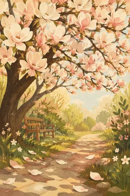 Blooming Magnolia Tree on Spring Morning