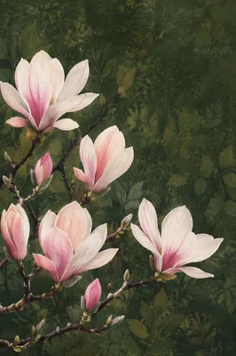 Blooming Magnolia Branches in Soft Spring Light