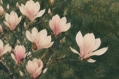 Blooming Magnolia Blossoms in Gentle Spring Light