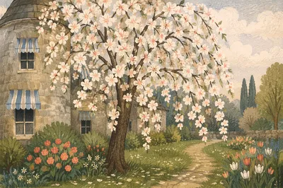 Blooming Magnolia Tree in Soft Spring Garden