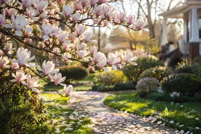 Blooming Magnolia Tree on a Spring Morning