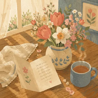 Mothers Day Flowers and Card Table Scene