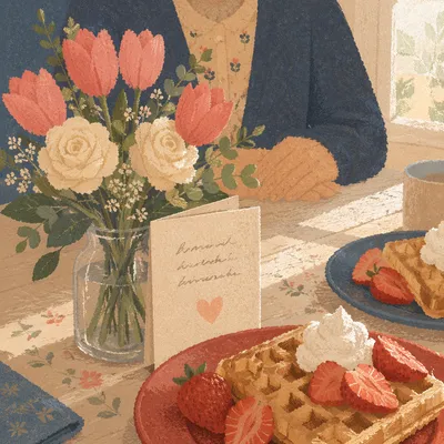 Mothers Day Flowers and Breakfast Card