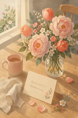 Mothers Day Flowers and Card Table Scene