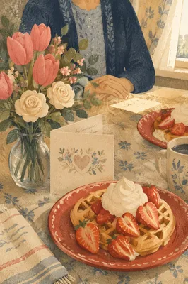 Mothers Day Flowers and Breakfast Card
