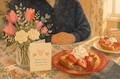 Mothers Day Flowers and Breakfast Card