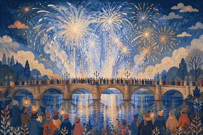 New Year Fireworks Over River City