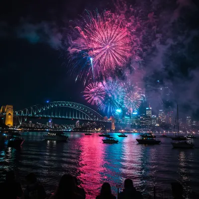 New Year Fireworks Over Harbor Skyline