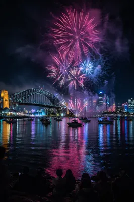 New Year Fireworks Over Harbor Skyline