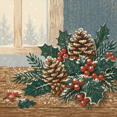 Rustic Pine Cone and Holly Winter Arrangement