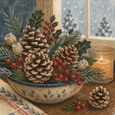 Pine Cone and Holly Winter Centerpiece