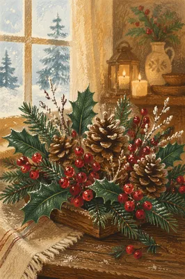 Rustic Pine Cone and Holly Winter Arrangement