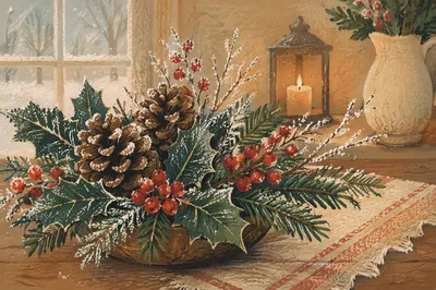 Pine Cone and Holly Winter Arrangement