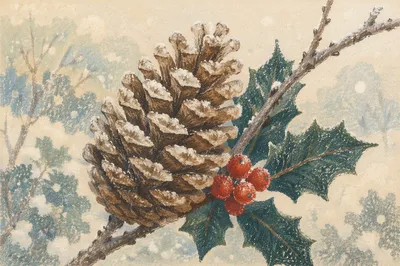 Frosted Pine Cone and Holly Arrangement