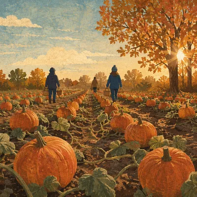 Golden Autumn Pumpkin Patch Harvest Rows