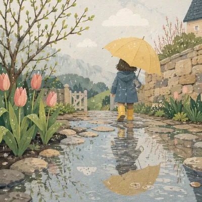 Yellow Rain Boots on Spring Path