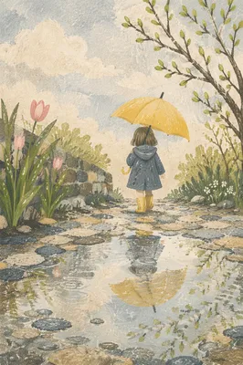 Yellow Rain Boots on a Spring Path