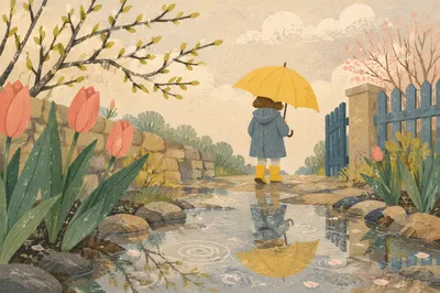 Yellow Rain Boots on Spring Path