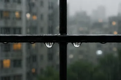 Rainy Window Cross with Blurred City Lights