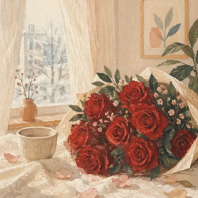 Romantic Red Roses Valentine Bouquet Still Life