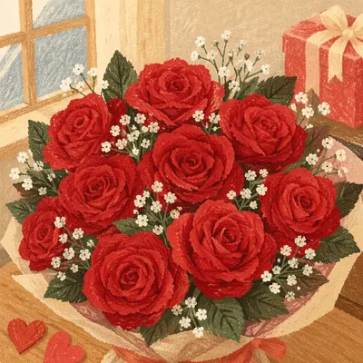 Romantic Red Roses Valentine Bouquet Closeup