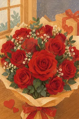 Romantic Red Roses Bouquet for Valentine