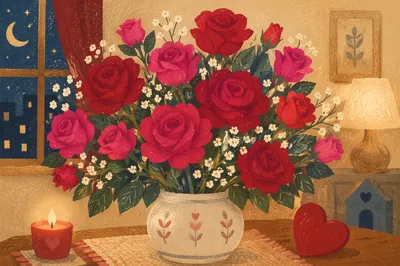 Romantic Red Rose Valentine Bouquet Close-Up