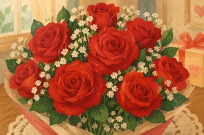 Romantic Red Roses Valentine Bouquet Close-Up