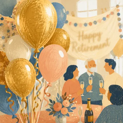 Elegant Retirement Celebration Gold Balloon Banner