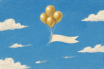 Gold Retirement Balloons in Blue Sky