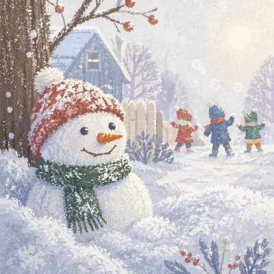 Handmade Snowman in Quiet Backyard Winter