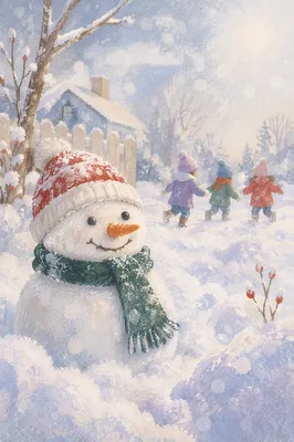 Handmade Snowman in Quiet Backyard Snow