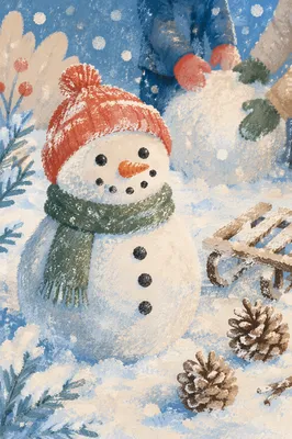 Cheerful Backyard Snowman on a Snowy Day