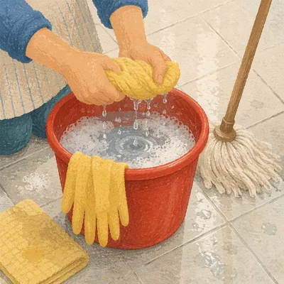 Organized Spring Cleaning Bucket and Gloves