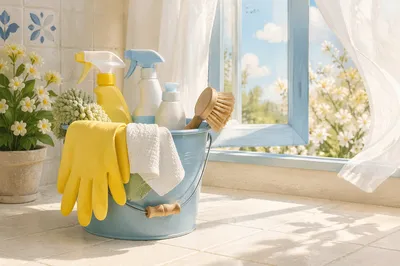 Spring Cleaning Supplies by Sunlit Window