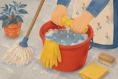 Organized Spring Cleaning Bucket and Gloves
