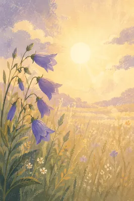 Spring Equinox Meadow with Purple Wildflowers