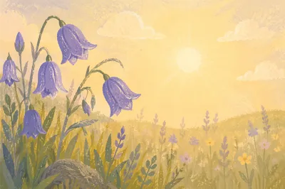 Spring Equinox Meadow with Purple Wildflowers