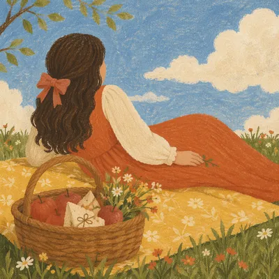 Sunny Spring Picnic with Flowers Basket