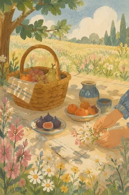 Spring Picnic Blanket with Flowers Basket