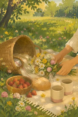 Spring Picnic Blanket with Flowers Basket