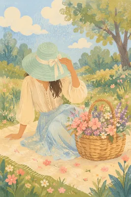 Spring Picnic Blanket with Flowers Basket