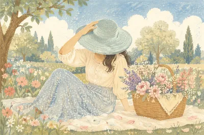 Spring Picnic with Flowers and Basket