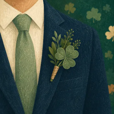Elegant Shamrock Boutonniere on Navy Suit