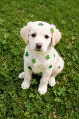 Shamrock Puppy on Green Spring Lawn